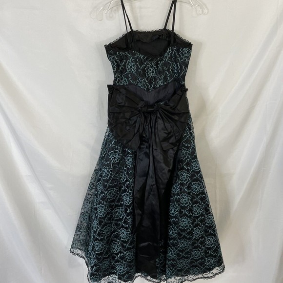 Gunne Sax by Jessica McClintock Black Floral Lace Gown Bow Small XS - Picture 9 of 11
